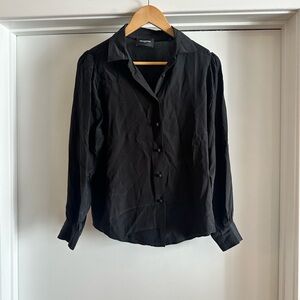 Black Silk Dress Shirt with Balloon Sleeves